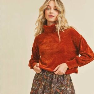 Additionelle Rust Red Ribbed Cowl Neck Sweater Size X/12